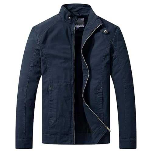 Men's Casual Cotton Jacket Outdoor Lightweight Windbreaker Jacket Stand Collar Jacket Zip up Military Jacket