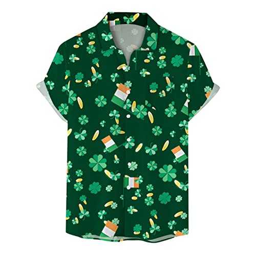 NQyIOS St Patrick’s Day T-Shirts Summer Mens Fancy Print Hawaiian Shirt Short Sleeved Shirt Floral Beach Aloha Funky Party Shirt Green Irish Funny Cruise Shirts