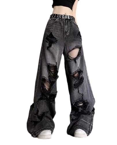 Lafaguw Baggy Jeans for Women Men Ripped Straight Leg Pants High Waisted Distressed Jeans Y2K Grunge Summer Clothes.