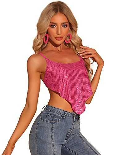 Allegra K Women's Sequin Vest Spaghetti Straps Criss Cross Backless Party Crop Cami Top