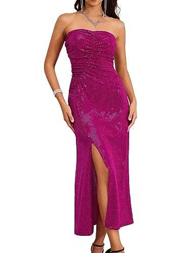 GRACE KARIN Women Formal Strapless Sequin Party Ocassion Dress Front Slit Bandeau Maxi Evening Gown