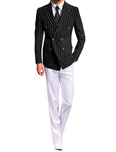 QZI Men's Stripe Double Breasted Formal 2 Piece Suits Slim Fit Wedding Party