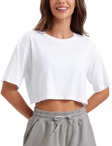 CRZ YOGA Women's Pima Cotton Workout T-Shirt Short Sleeve Running Crop Top Casual Athletic Tee