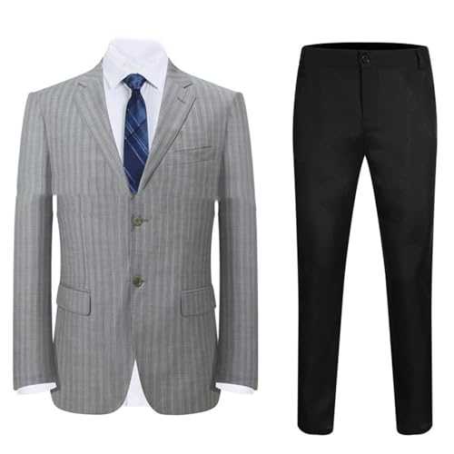 Pkrboro Men's Stripe Suit 2-Piece Casual Two Buttons Notch Lapel Tuxedos Formal Jacket Pants Set