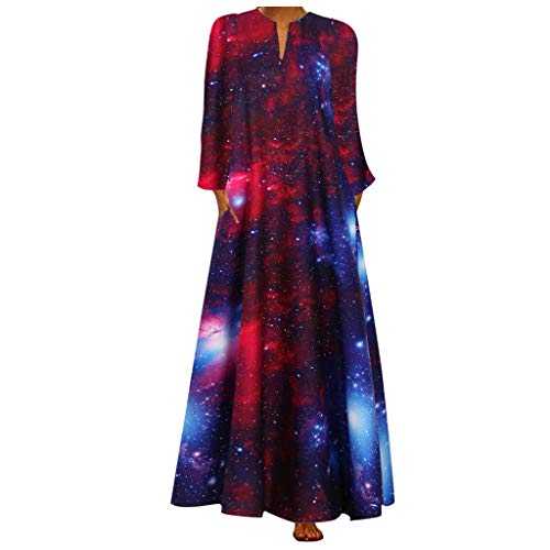 AMDOLE Long Sleeve Maxi Dresses for Women Dress Maxi with Pockets Dress V-Neck Summer Print Sleeveless Cami Women Party Women's Dress Maxi Sundresses for Women
