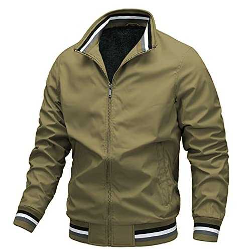 AIEOE Men's Bomber Jacket Autumn Winter Casual Windbreaker Coat Stand Collar Outwear with Pockets