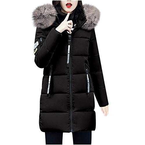 AMhomely Womens Winter Thick Jacket Collar Zipper Pocket Coat Warm Cotton Hoodie Outwear, Halloween Christmas Party Elegant Women Coats Clearance Long Ladies Girls Hooded UK, Black * 1, M