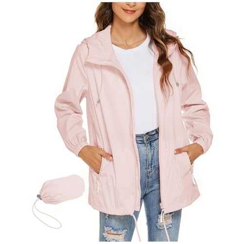 Mrat Waterproof Jacket for Women Uk Lightweight Packable Raincoat Breathable Functional Windproof Coats Hooded Packaway Outdoor Rain Coats Zip Up Breathable Tops Travel Hiking Camping Running