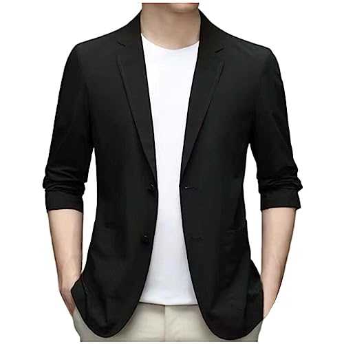 Lightweight Summer Blazer for Men UK - Ice Silk Fabric Men Suit Sport Coat Solid Sport Coats Jacket Slim Fit Anti-Wrinkle Lapel Suit Ultra Thin Jacket Slim Fit Jackets Suitable for Party Date Prom