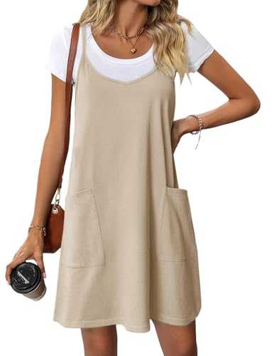 Zeagoo Womens Spaghetti Strap Dresses V Neck Sleeveless Short Dress Casual Plain Summer Dress Loose Beach Dresses with Pockets S-XXL