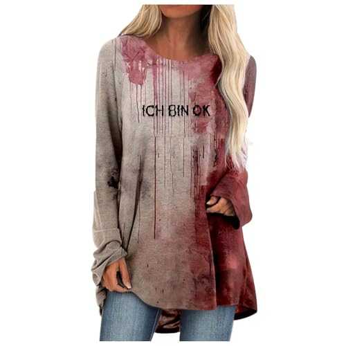 Generisch Halloween V-Neck Blood Spots Print Casual Loose Long Sleeve Shirt for Women Glitter Top