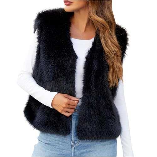 Zeiayuas Faux Fur Gilet for Women Sleeveless Teddy Coat Sherpa Fluffy Vest Solid Color Body Warmer Lightweight Cozy Gilets Ladies Winter Warm Jacket Fur Furry Coat Fleece Bodywarmer Outerwear