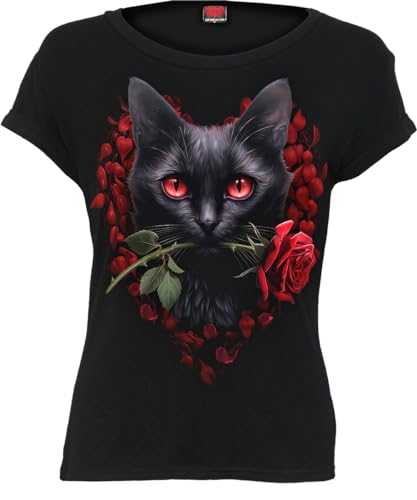 Spiral - Cat's Love - Boatneck Cap Sleeve Top Black