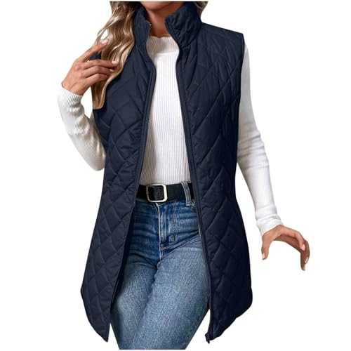 Womens Quilted Gilet Lightweight Sleeveless Waistcoat Ladies Stand Collar Padded Gilets Zip Up Vest Coats Solid Color Casual Gilet Jacket Bodywarmer Fall Winter Warm Puffer Jackets