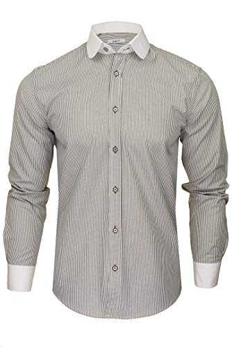 Xact Men's Penny/Club Collar Striped Shirt, White Contrast Collar & Cuffs