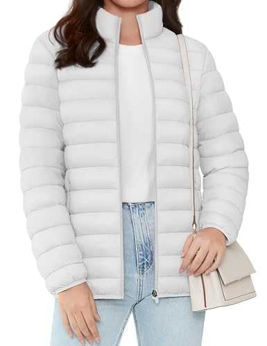 TACVASEN Women's Puffer Jackets Casual Stand Collar Lightweight Down Coats Outdoor Zip Up Warm Soft Water-Resistant Quilted Jacket