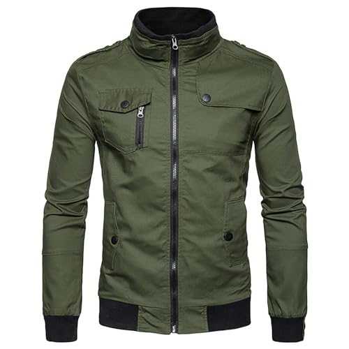 Szshoaye Mens Stand Up Collar Jackets Sports Baseball Jacket Full Zipper Hiking Bomber Coat Multi-Pocket Military Jackets Mens Jackets Smart Casual Tooling Coats