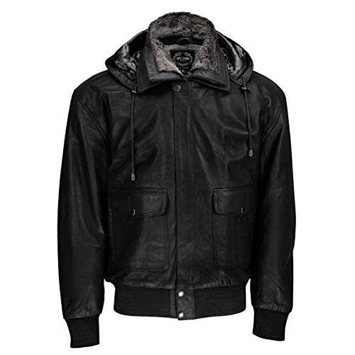 Xposed Mens Waxed Washed Real Leather Bomber Pilot Air Force Vintage Fur Collar Hood Jacket