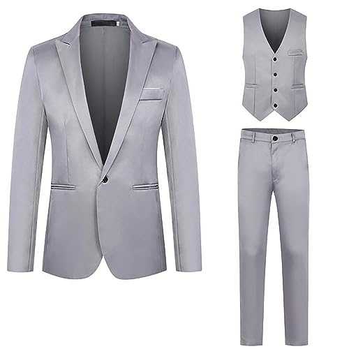 Mens Formal Suits 3 Piece Regular Fit - Mens Classic Suit Slim Fit Suit Classic Blazer Waistcoat Trousers Set Business Wedding Formal Dinner Two Buttons Tuxedo Suit for Men Single Breasted Blazer