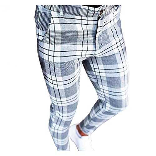Buetory Mens Plaid Chinos Slim Fit Stretch Flat-Front Skinny Dress Pants for Work Business Tapered Leg Checkered Skinny Pants
