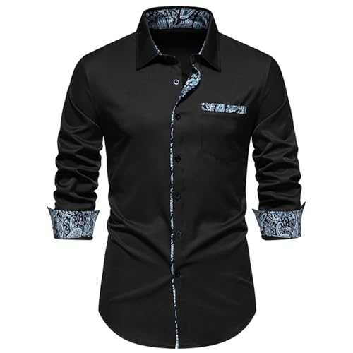 Men's Dress Shirts: Long Sleeve Formal Casual Business Shirts for Men - Regular Fit Button Down Wedding Party Work Shirt with Pockets - Mens Inner Contrast Shirt Casual Formal Classic