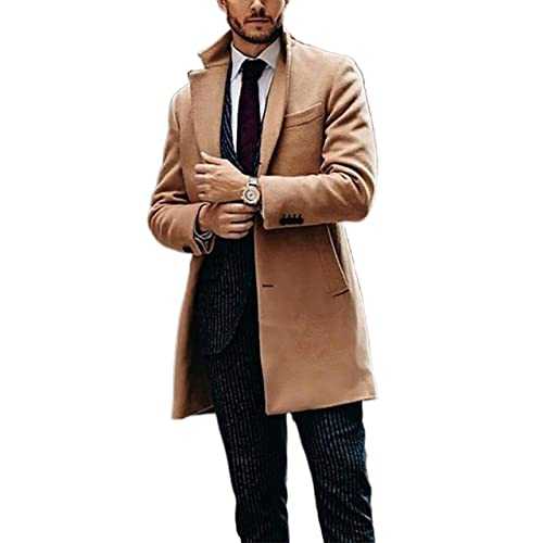 Autumn Winter Mens Wool Coat Solid Long Sleeve Woolen Jackets Fleece Men Overcoat Streetwear Long Trench Coat Outerwear