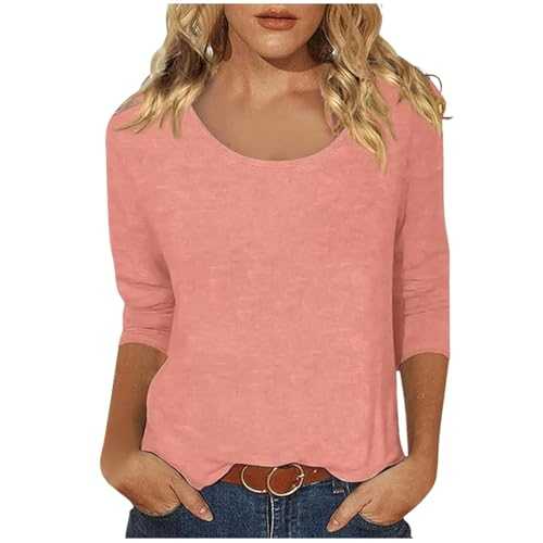 2026 Women's Casual T-Shirt with Plain Print, Scoop Neck, Deep Neck and 3/4 Sleeves Party Top Women's Glitter