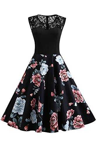 AXOE Women Fit & Flare Vintage Dresses 1950s Style Floral Print Sleeveless