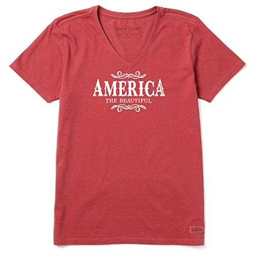 Life Is Good Women's Crusher Vee T-Shirt America The Beautiful Womens Crusher Vee: America/Flag/Lig