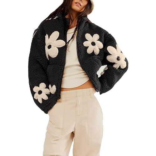 Teddy Coats for Women Full Zip Short Fluffy Jacket Long Sleeve Lapel Fleece Winter Jacket with Pockets Solid Plush Warm Teddy Bear Coats Fuzzy Lightweight Soft Outwear Cozy Casual Trendy Outerwear