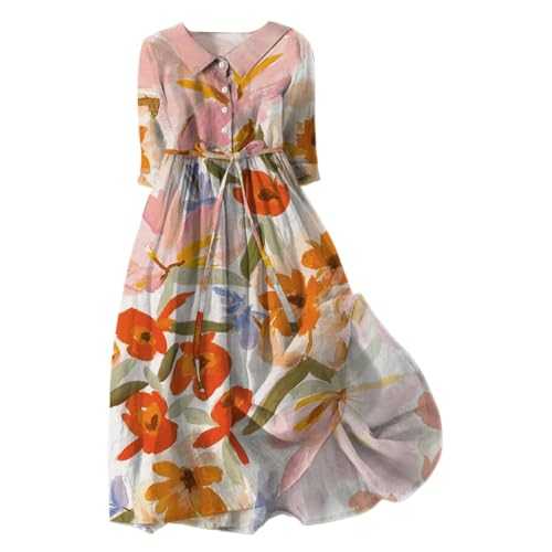 AMDOLE Beach Dresses for Women UK Button Mid Long Sleeve Loose Large Hem Drape Dress Dresses for Women UK