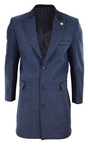 TruClothing Mens 3/4 Long Overcoat Jacket Herringbone Tweed Coat Fit