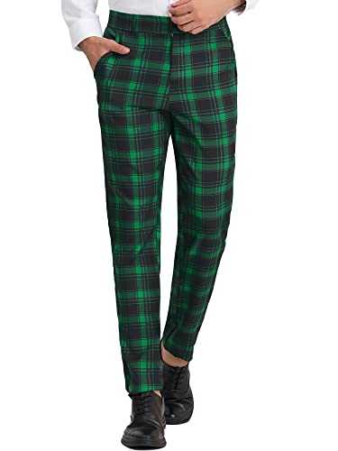 Lars Amadeus Men's Plaid Dress Pants Flat Front Business Trousers Checked Suit Pants