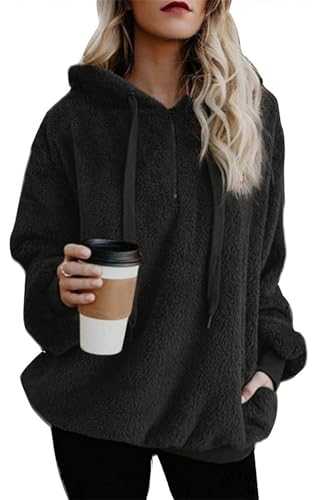 florynova Women Fleece Half Zip Blanket Hoodie Winter Coats Soft Sherpa Sweatshirt Fuzzy Fluffy Warm Jacket with Pocket