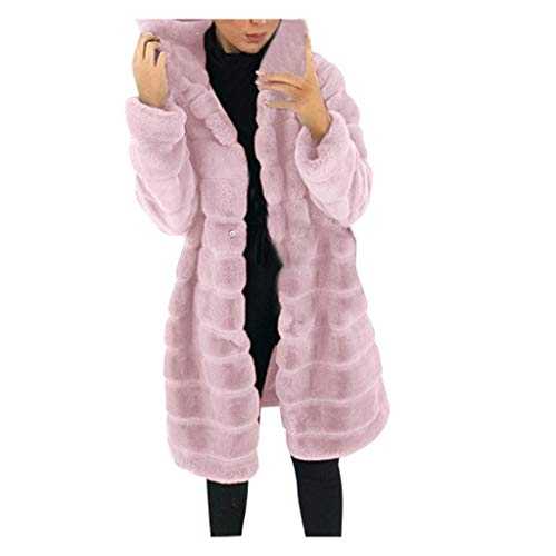 SkotO Plush Jacket Women's Long Fur Coat with Hood Fleece Jacket Fluffy Teddy Coat Faux Fur Transition Jacket Long Sleeve Warm Quilted Jacket Windproof Outdoor Jacket Hooded Winter Jacket