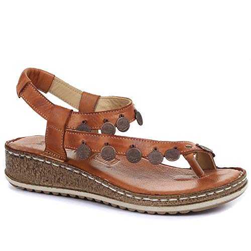 Pavers Embellished Leather Toe-Post Sandal 315 112 - Tan Size 5 (38)