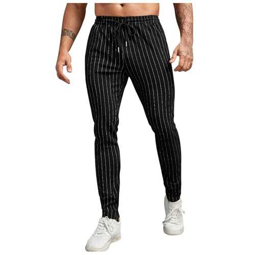Mymyguoe Chino Trousers Men's Pinstripe Business Trousers Office Chino Trousers Striped Suit Trousers Elegant Business Fabric Trousers Comfortable Breathable Hiking Trousers Slim Fit Jogging Bottoms