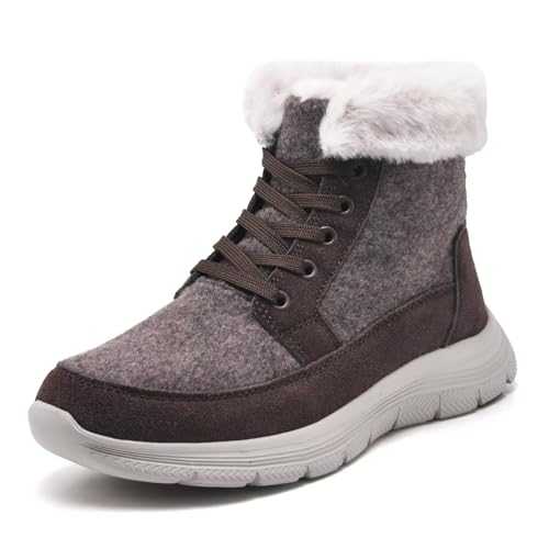 Womens Snow Ankle Boots with Fur Lined Lace Up Winter Cozy Warm Boots Comfortable Booties Non Slip Hiking Walking Outdoor Shoes Short Boot