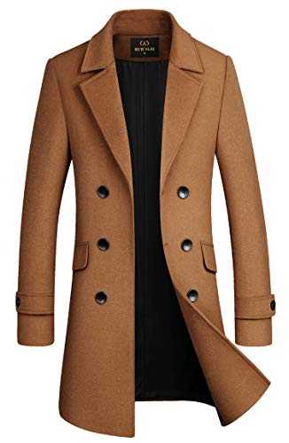 Men's Premium Wool Blend Double Breasted Long Pea Coat