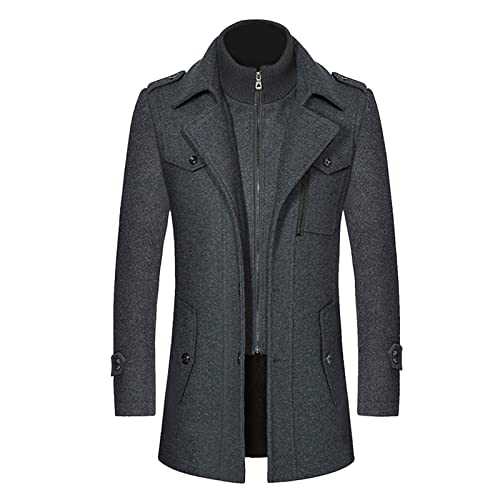 FASLOLSDP Men's Wool Coat Autumn Double Collar Casual Trench Coat Male Warm Stand-Up Collar Winter Jacket Men's Business Coat Long Coat Winter Coat Peacoat Windproof Slim Fit Jacket