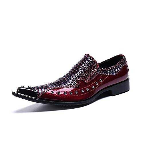 Rui Landed Men's Party Oxford Casual Genuine Leather Snakeskin Patchwork Delicate Rivet Pointed Metal Toe Shoes