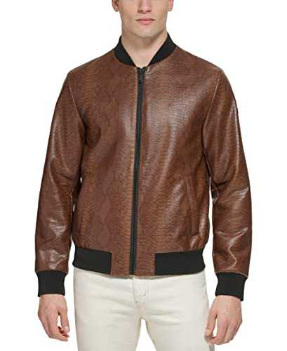 DKNY Men's Faux Leather Varsity Bomber Jacket