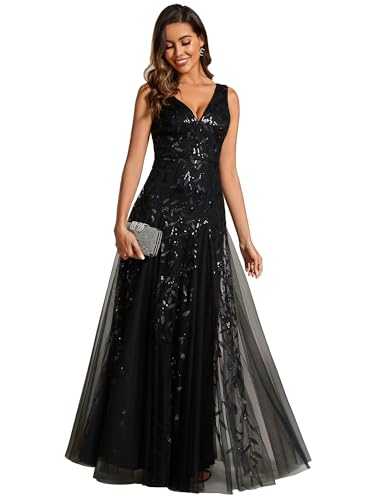 Ever-Pretty Women's Evening Dresses Gorgeous A Line Sequin Embroidered Deep V-Neck Prom Dress 02130