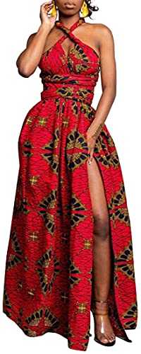 OLIPHEE Women's African Boho Dress Vintage Floor Length High Waist Multiway Bandage Dress Ethnic Costume