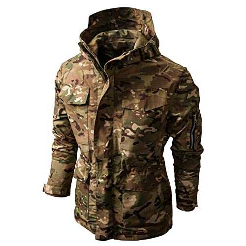 Waterproof Jacket for Men Rain Pullover Camouflage Hoodie Jacket Combat Hunting Sweatshirt Lightweight Hooded Windbreaker Outdoor Raincoat Breathable Windproof Shell Jacket Camping Hiking Fishing Sale