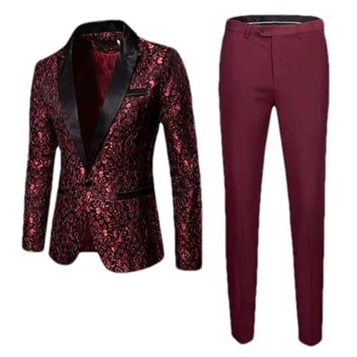 Men Business Jacquard Suit 2 Piece Men's Dance Party Swallowtail Dress Male Blazers + Pants