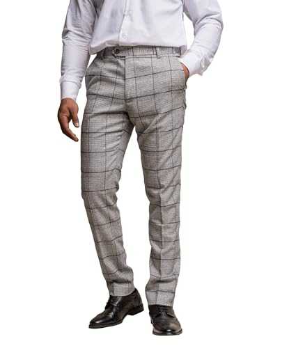 Mens Tweed Check Slim Fit Suit Jacket Waistcoat Trousers Light Grey Wedding Formal 3 Piece Sold Separately Set