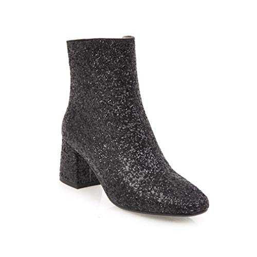 Elyffany Womens Mid Block Heel Glitter Ankle Boots Ladies Zipper Party Prom Booties
