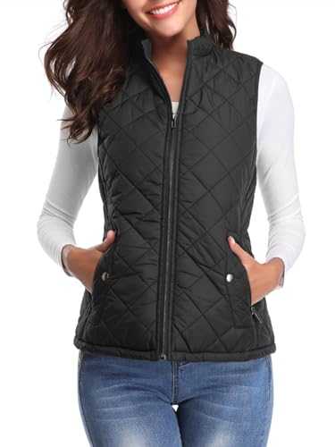 fuinloth Women's Quilted Gilet, Stand Collar Lightweight Zip Padded Vest