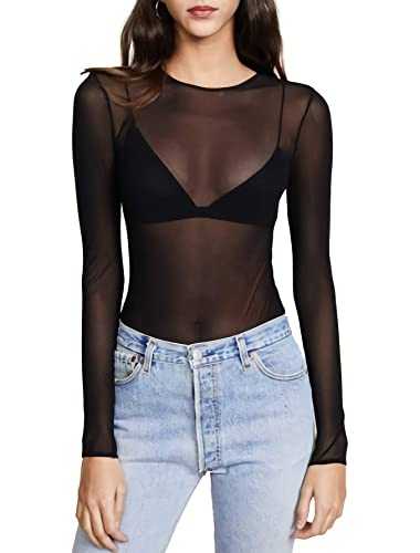 Kyerivs Mesh Tops for Women See Through Sheer Blouse Black Sexy Clubwear Party Halloween Shirts